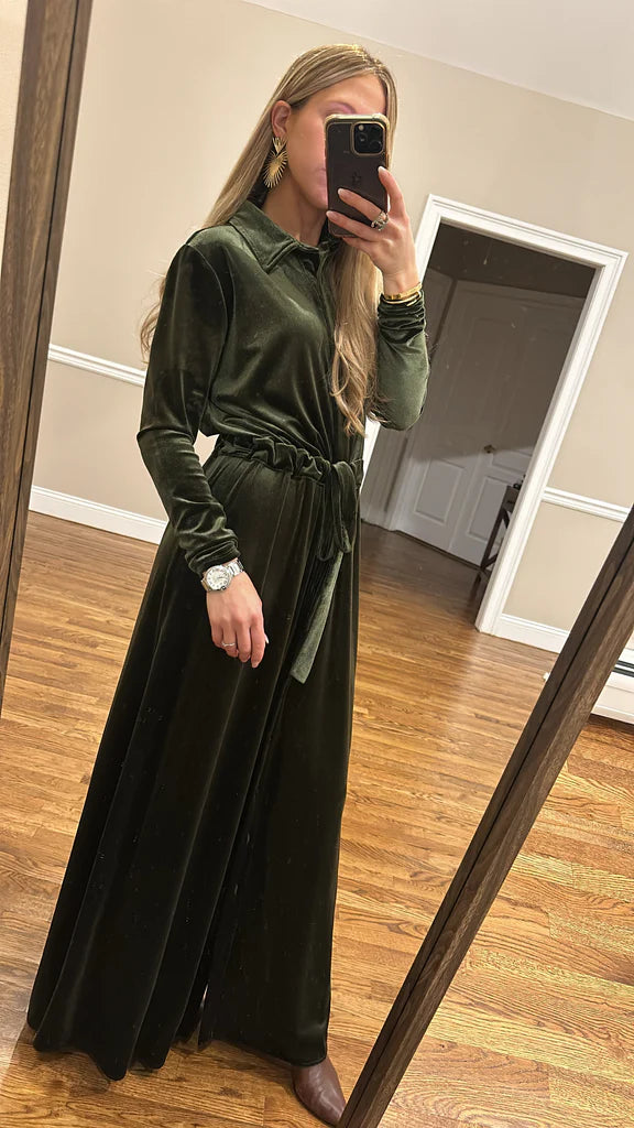 Velvet Buttoned Maxi Dress