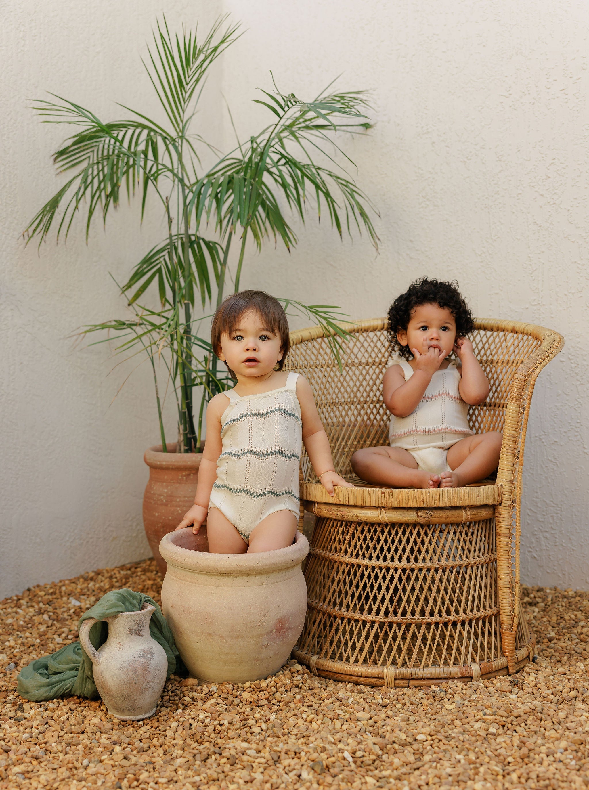 Boys Wave Knit Romper – Ivory/Sage – Holland Collection