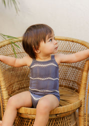 Boys Wave Knit Romper – Blue/Ivory – Holland Collection