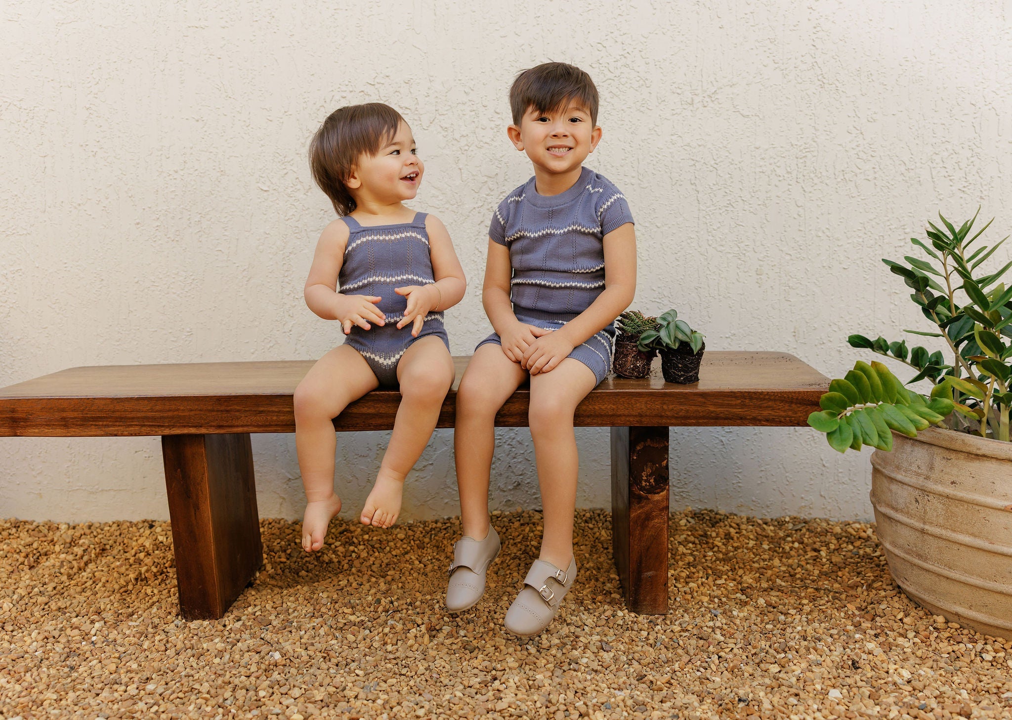 Boys Wave Knit Romper – Blue/Ivory – Holland Collection
