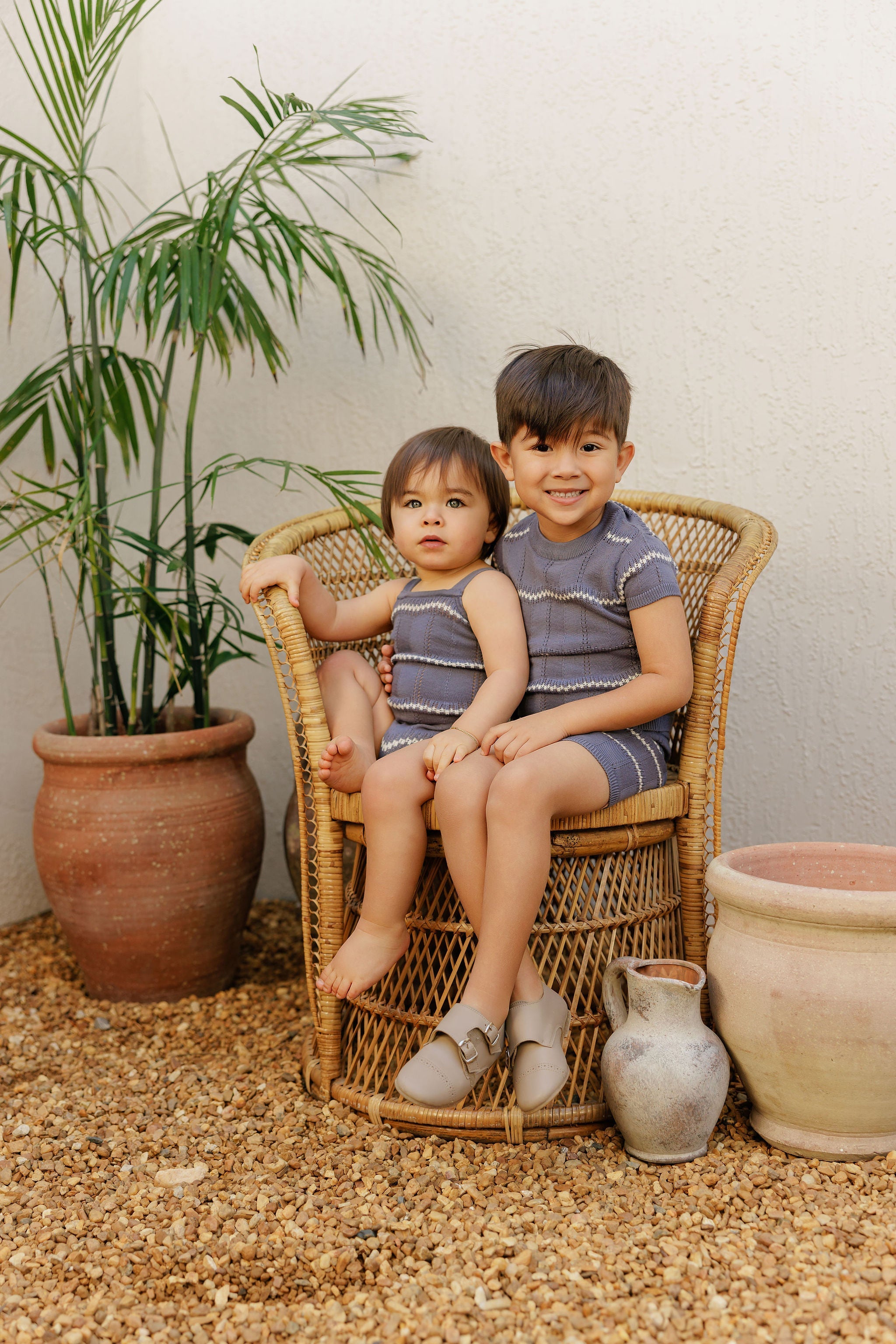 Boys Wave Knit Romper – Blue/Ivory – Holland Collection
