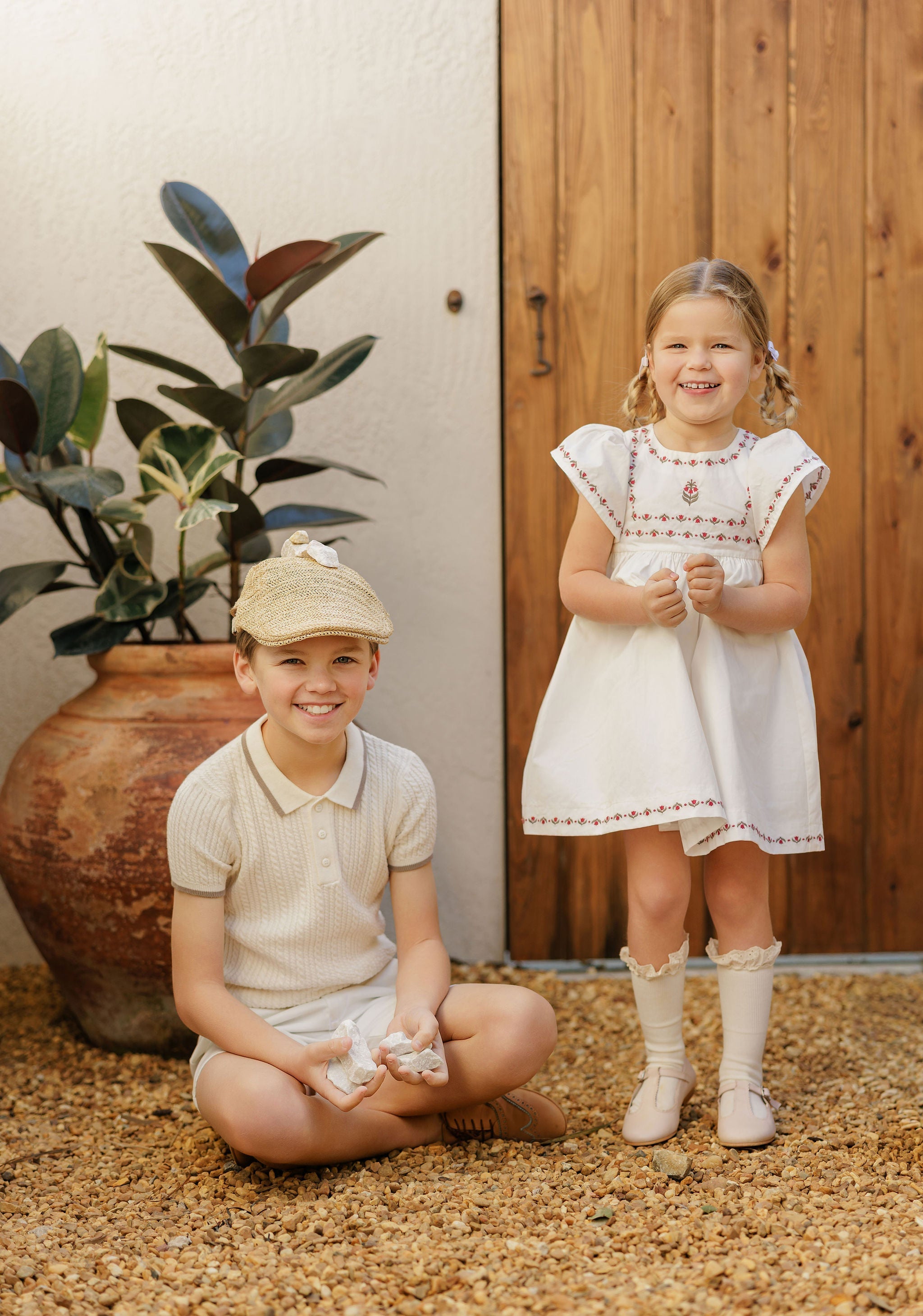 Girls Embroidered Trim Short Sleeve Dress – Ivory – Keepsake Collection