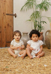 Girls Embroidered Trim 2 Piece Set – Ivory – Keepsake Collection