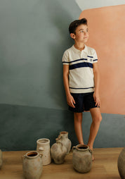 Boys Mesh Knit Polo – Ivory – Storybook Collection