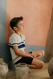 Boys Mesh Knit Polo – Ivory – Storybook Collection
