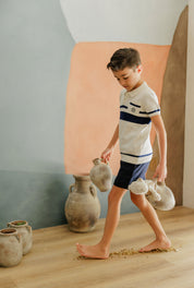 Boys Mesh Knit Polo – Ivory – Storybook Collection