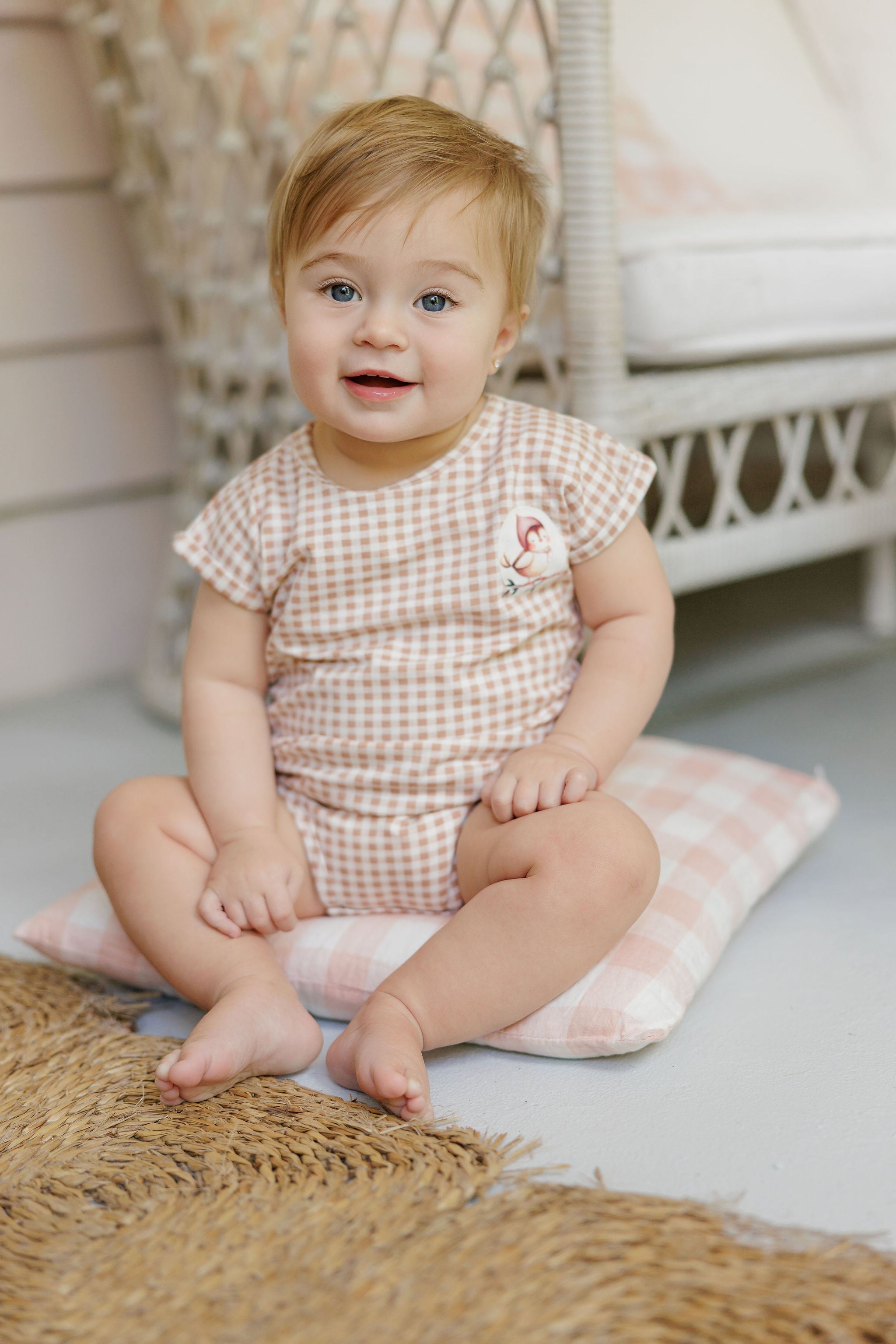Girls Romper - Mauve - Gingham Owl