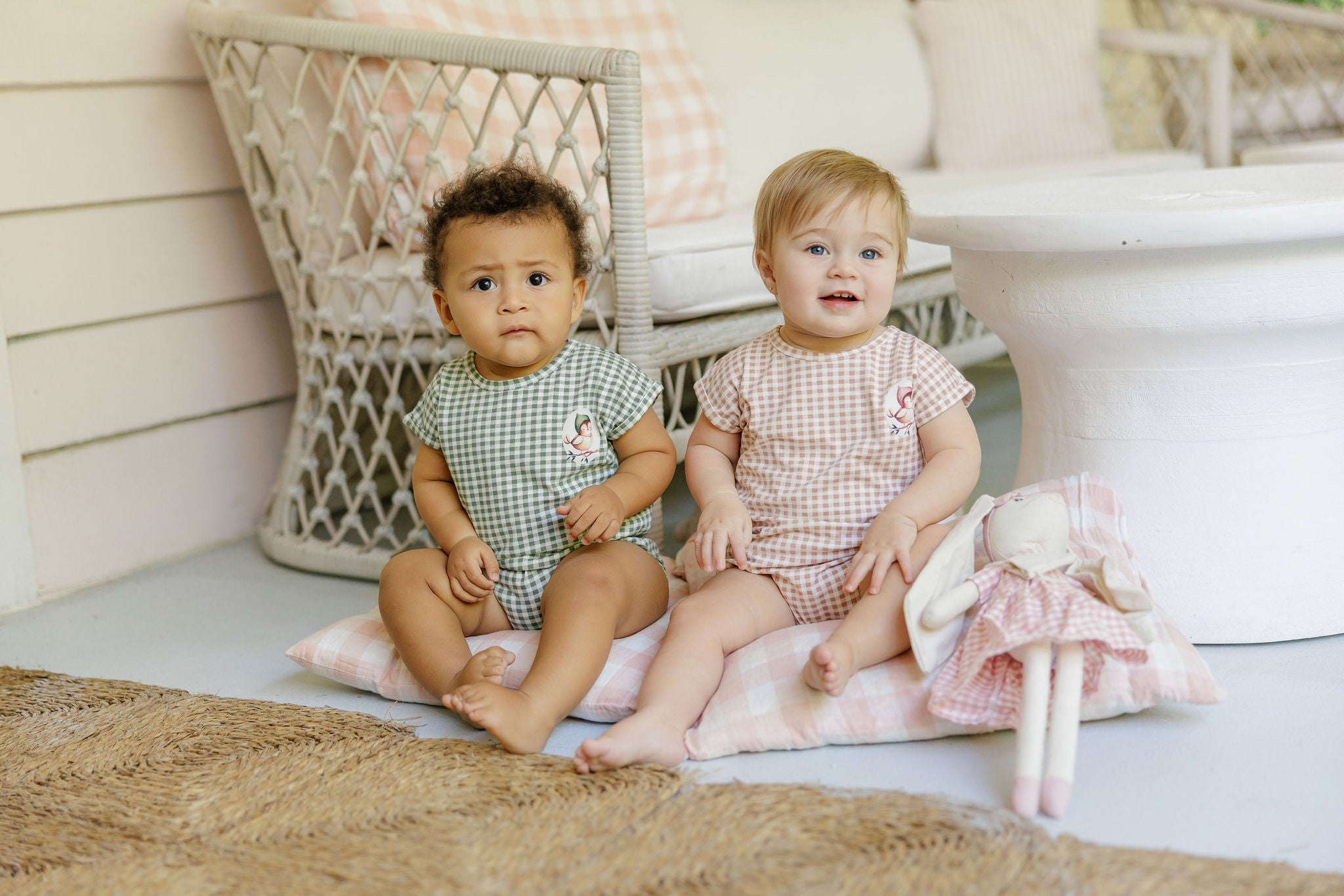 Girls Romper - Blush - Gingham Owl