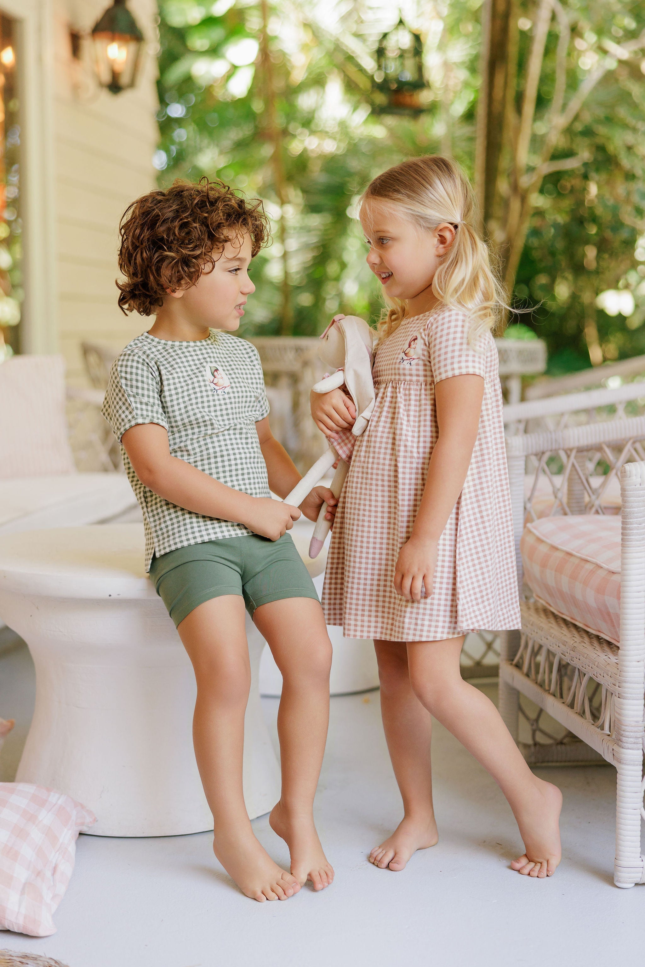 Tee and Shorts - Sage - Gingham Owl