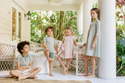 Girls Short Sleeve Dress - Sage - Gingham Owl