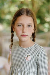 Girls Dress - Sage - Gingham Owl