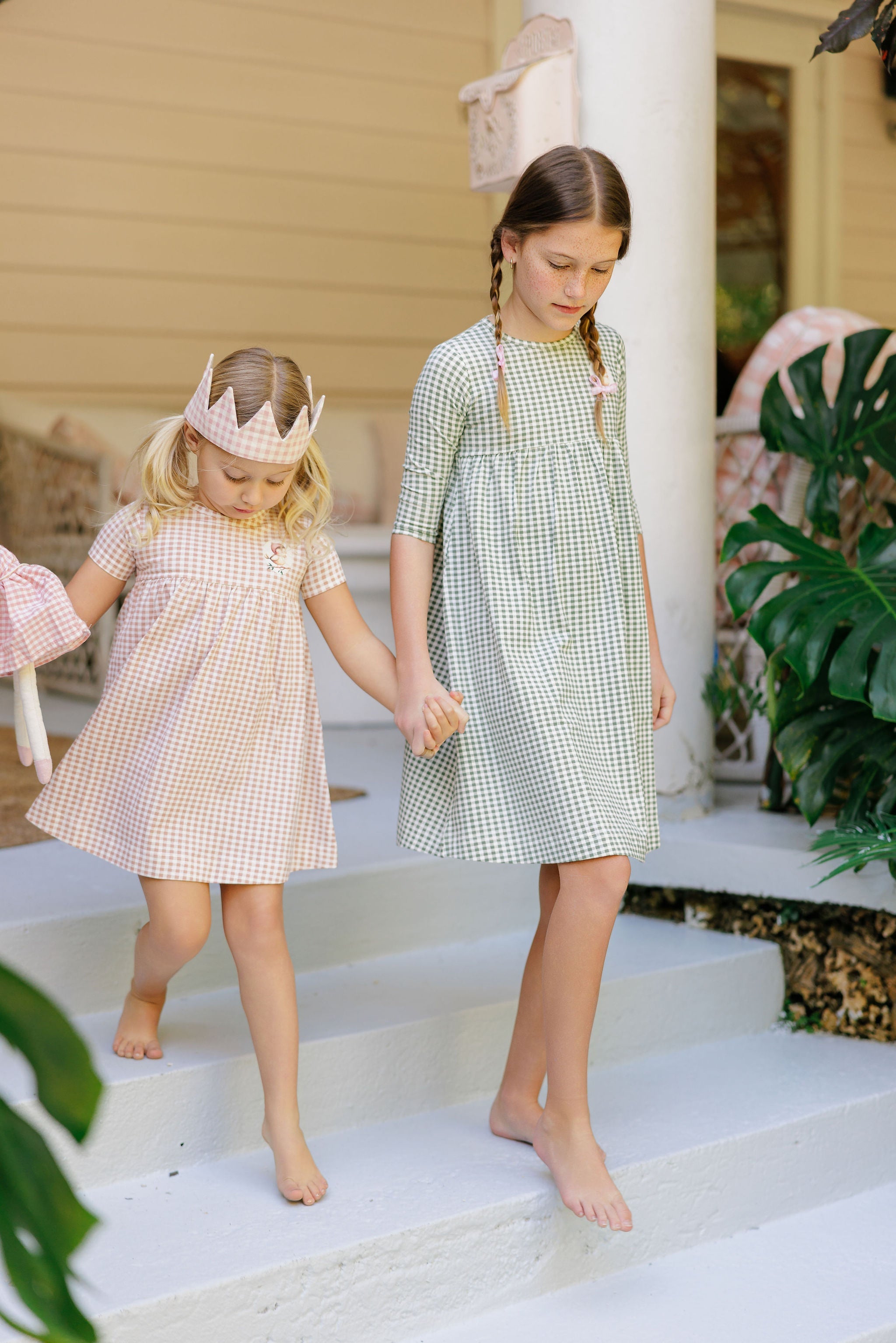 Girls Dress - Sage - Gingham Owl