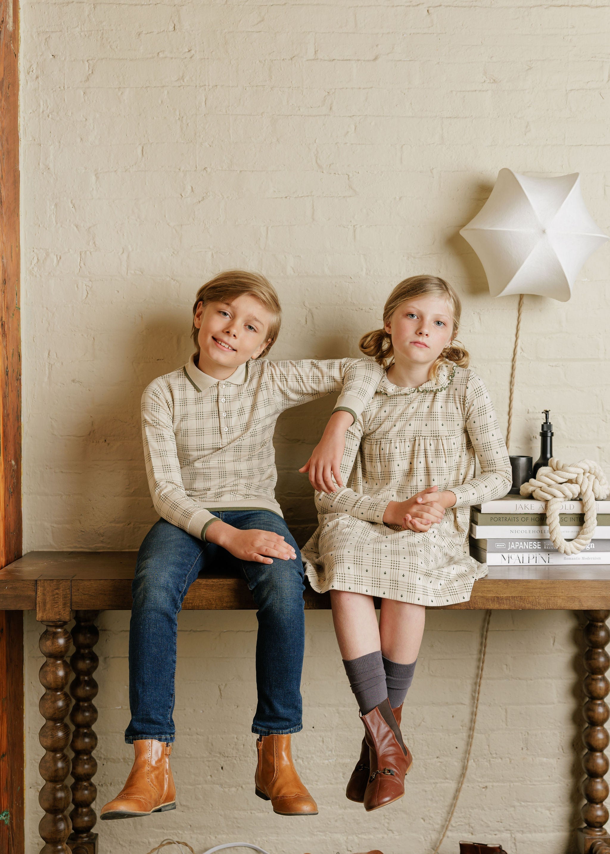 Cotton Floral Plaid Collection - Polo Sweatshirt