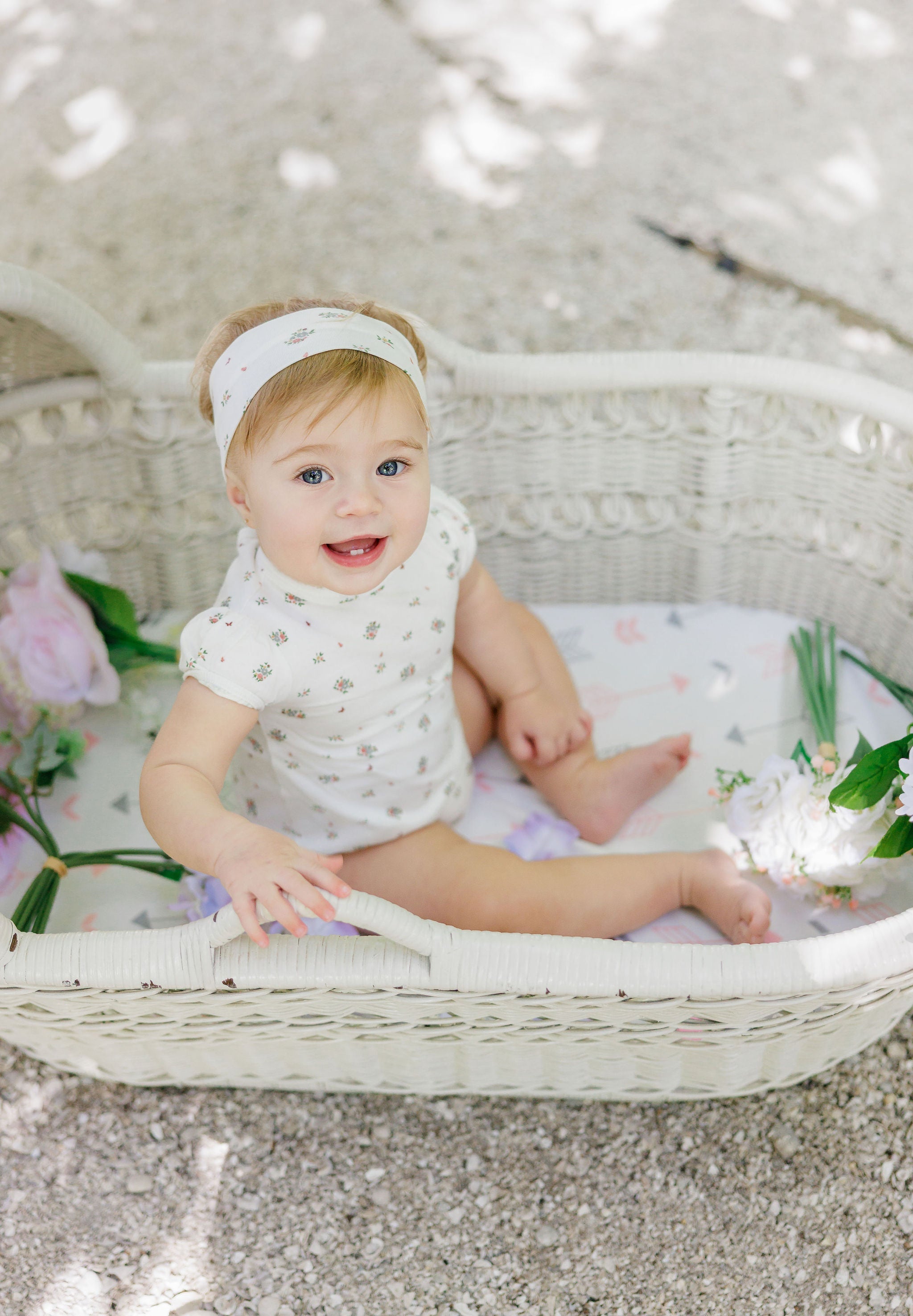 Girls Romper – Ivory Pink – Floral Print