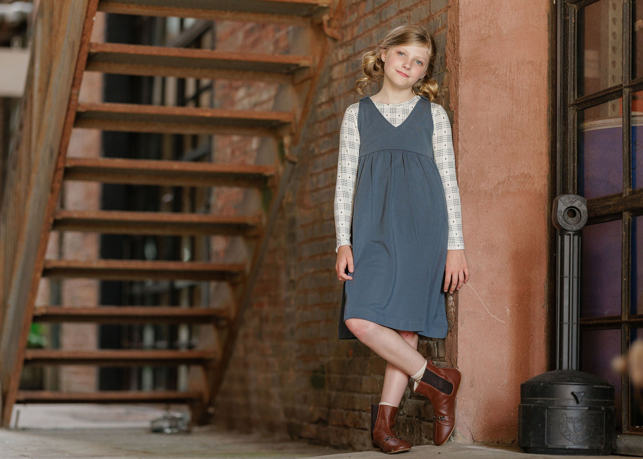 Cotton Floral Plaid Collection - Ruffle Neck Tee