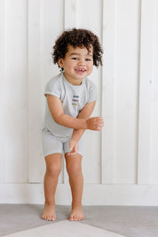 Boys Tee and Shorts – Blue – Checked Race Car
