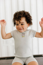 Boys Tee and Shorts – Blue – Checked Race Car