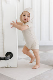 Boys Romper – Tan – Race Car