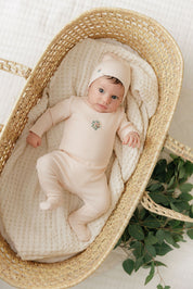 Baby Girl Footie and Beanie - Pink - Embroidered Florals