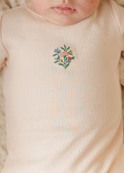 Baby Girl Footie and Beanie - Pink - Embroidered Florals