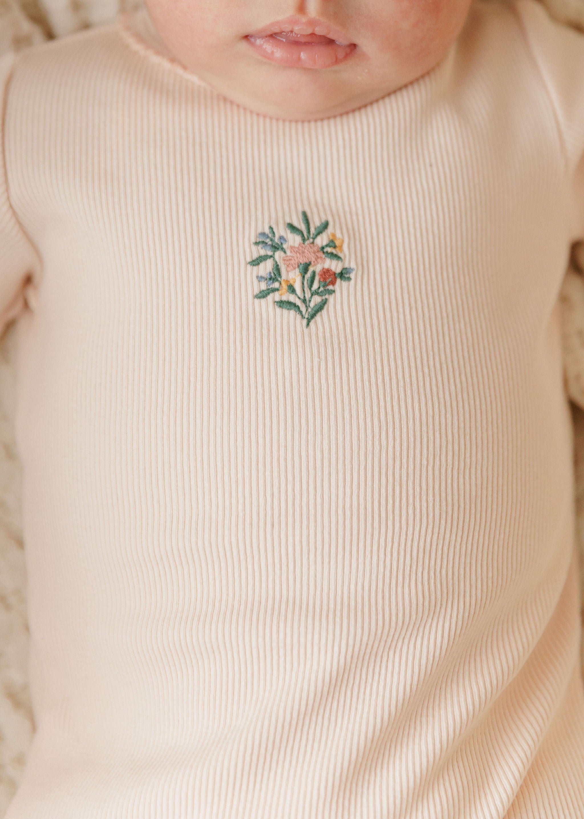 Baby Girl Footie and Beanie - Pink - Embroidered Florals