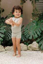 Boys Tank and Shorts - Sage - Printed Palm Trees