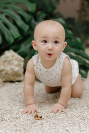 Baby Boy Romper - Ivory - Printed Palm Trees