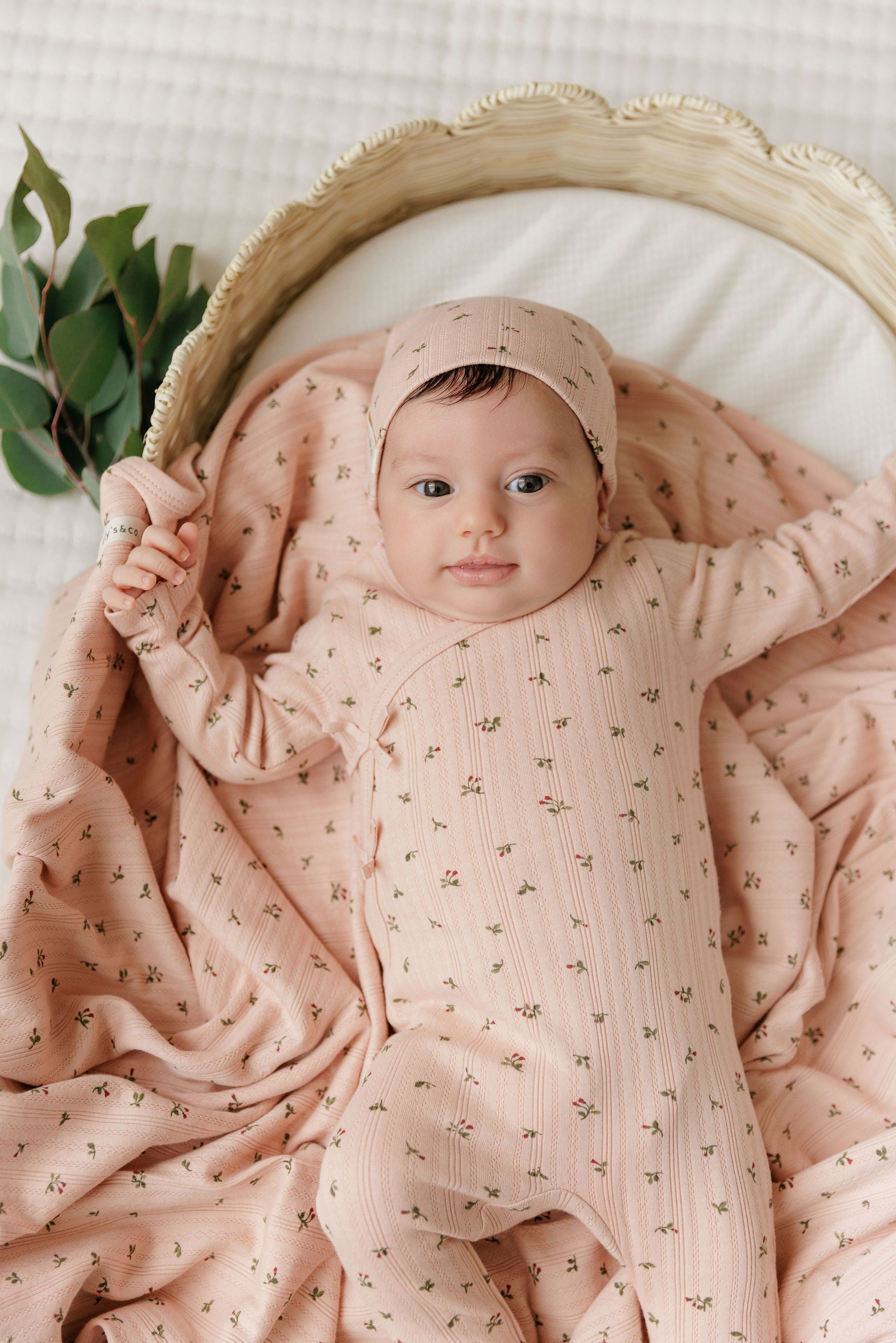 Baby Girl Footie – Pink – Floral Pointelle