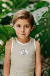 Boys Tank and Shorts - Sage - Printed Palm Trees