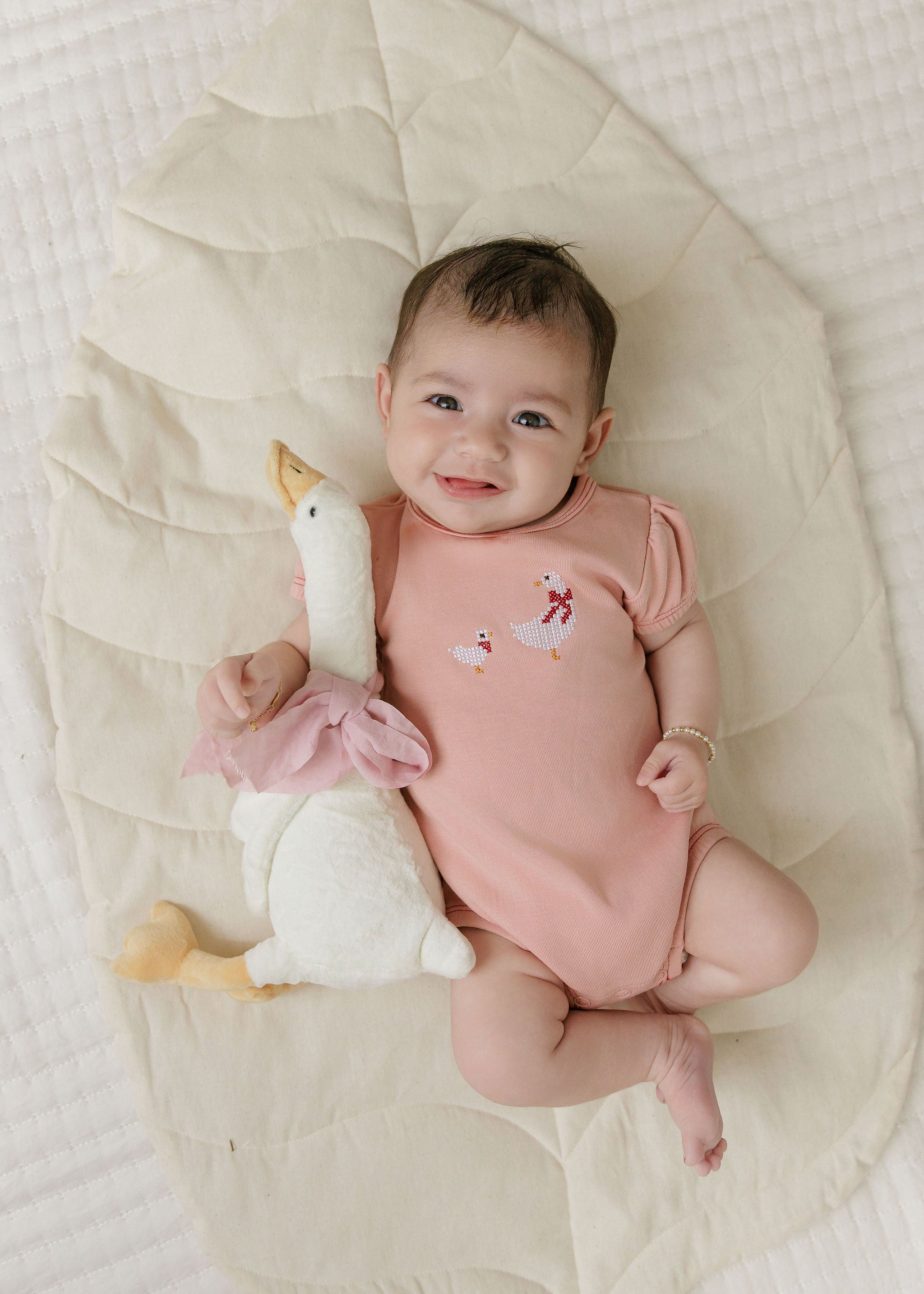 Girls Romper – Pink – Cross Stitch Duckling