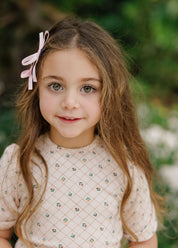 Girls Dress 3/4 Sleeves - Pink - Floral Grid