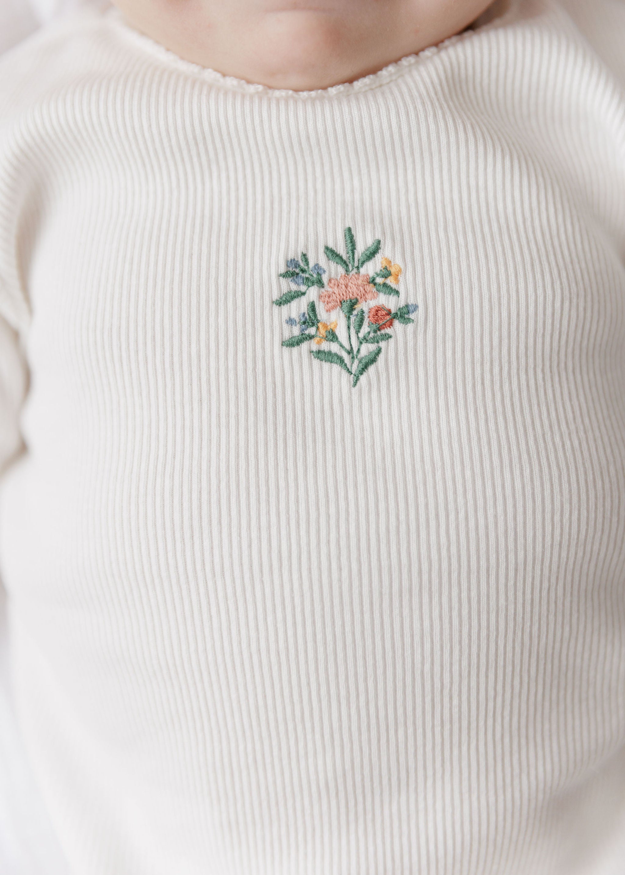 Baby Girl Romper - Ivory - Embroidered Florals