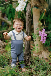 Boys Bodysuit and Overalls – Ivory Blue – Embroidered Collar