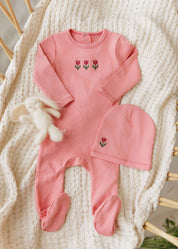 Baby Girl Footie – Pink – Cross Stitch Tulip