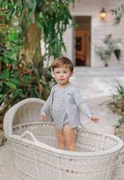 Boys Romper – Blue – Floral Pointelle