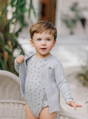 Boys Romper – Blue – Floral Pointelle