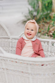 Girls Bodysuit and Overalls – Ivory Pink – Embroidered Collar