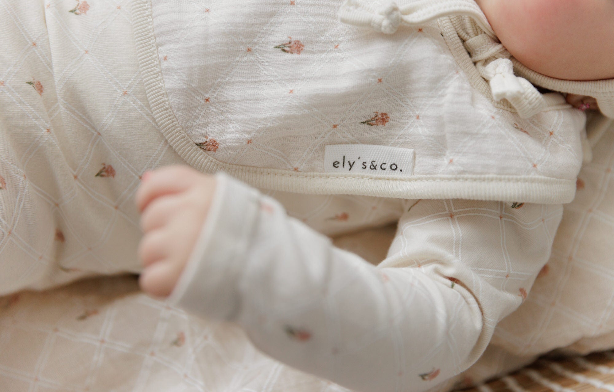 Jersey Cotton Floral Grid Collection - Footie + Bonnet