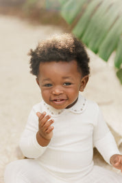 Baby Boy Footie and Bonnet – Ivory/Blue – Keepsake Collection