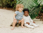 Baby Boy Footie and Bonnet – Ivory/Blue – Keepsake Collection