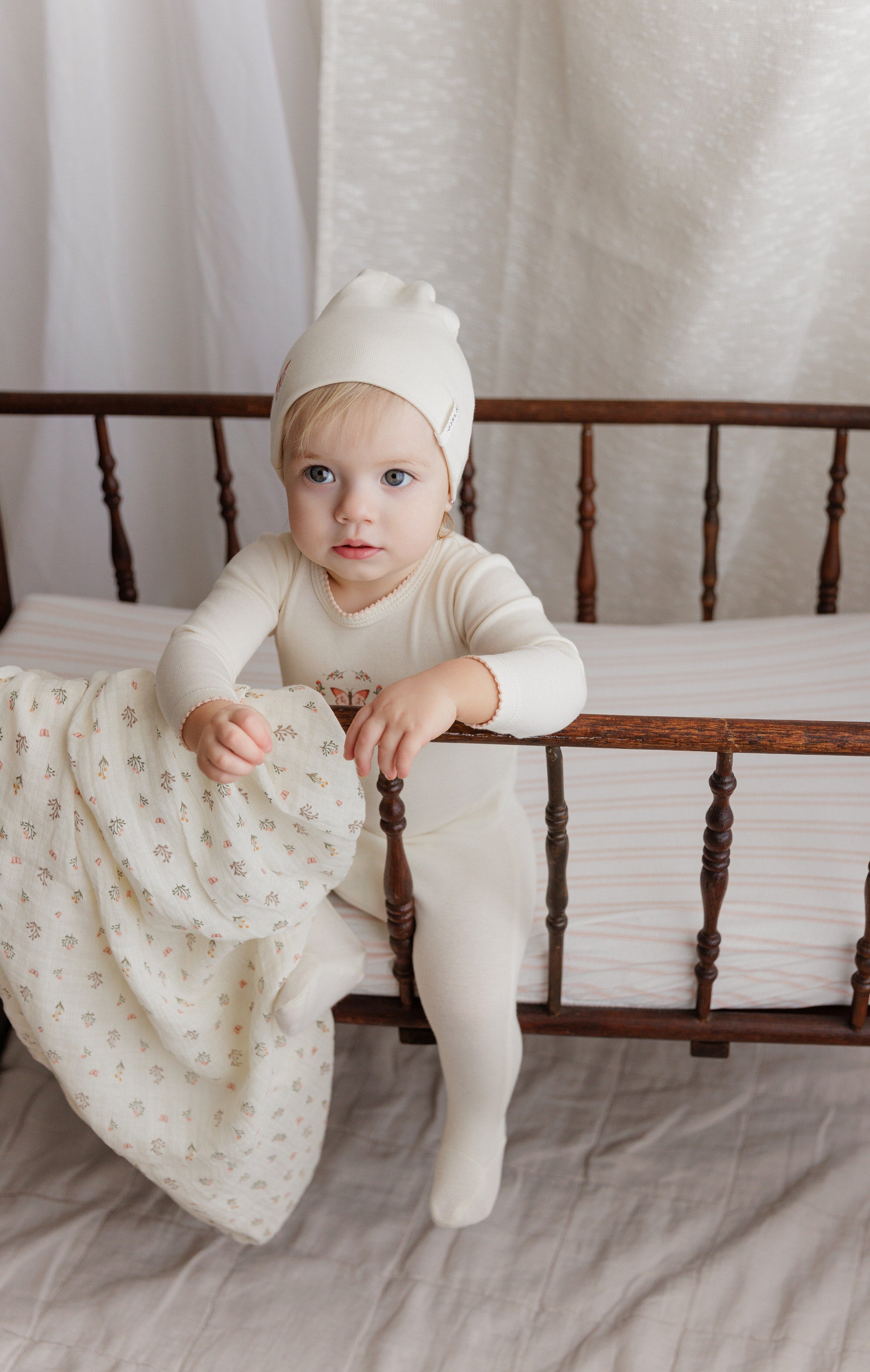 Garden Floral Center Collection - Footie + Beanie