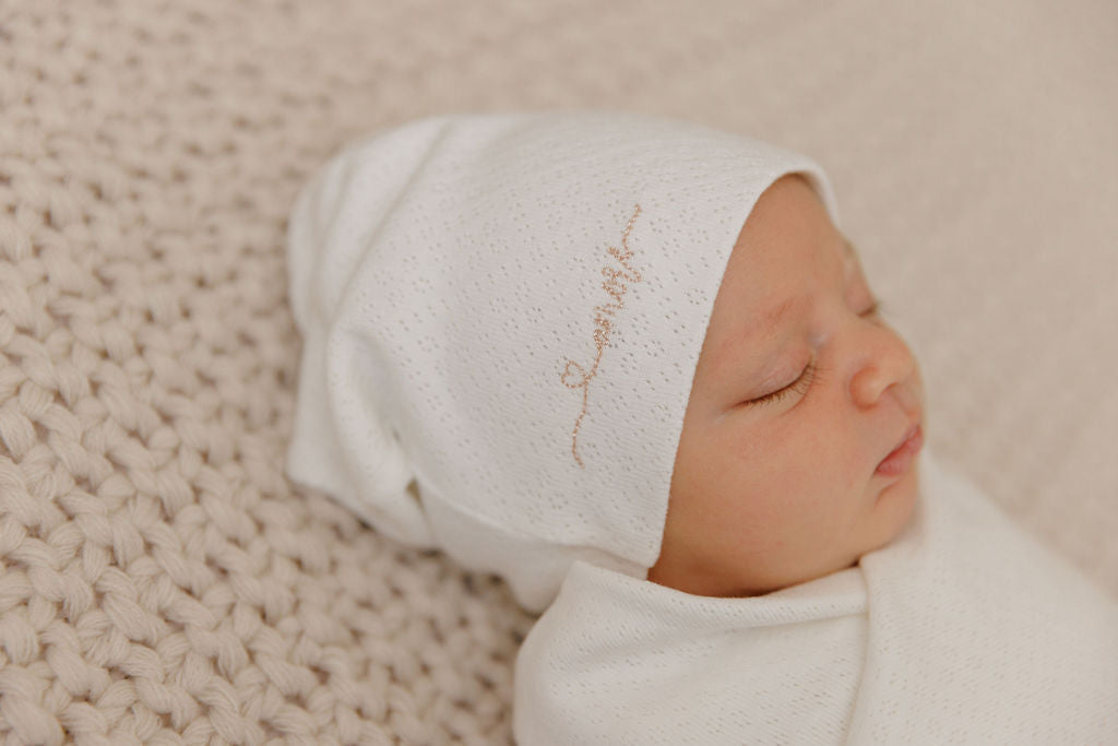 Amore Pointelle Collection - Footie + Beanie