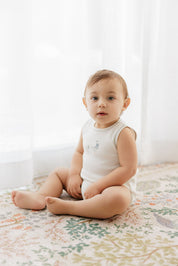 Boys Romper – Ivory Blue – Cross Stitch Duckling