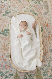 Baby Girl Footie and Bonnet – Ivory Pink – Embroidered Collar