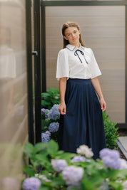 NAVY BOW TIE BLOUSE