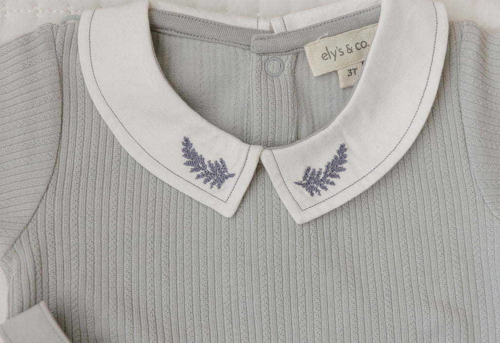 Organic Embroidered Collar Collection - Blue Leaf