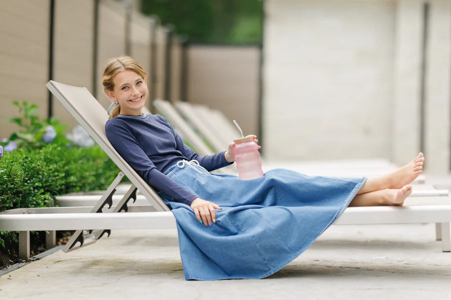 DENIM DRAWSTRING MAXI SKIRT
