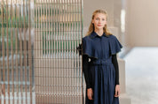 NAVY SCALLOP TRIM MIDI