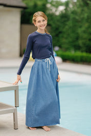 DENIM DRAWSTRING MAXI SKIRT
