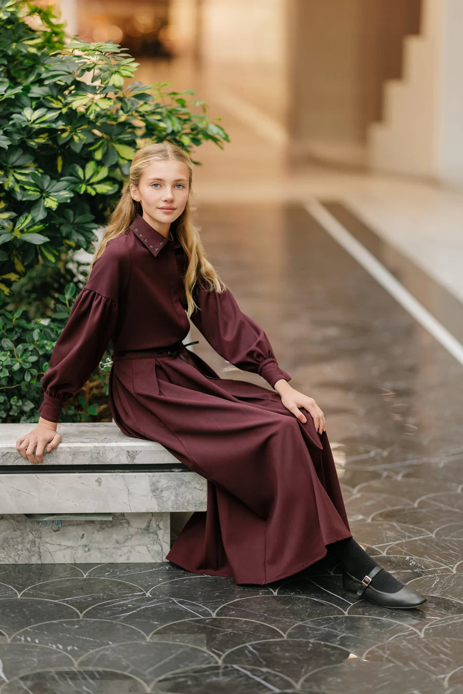 BURGUNDY RIBBON STITCH SKIRT